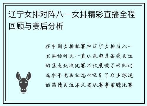 辽宁女排对阵八一女排精彩直播全程回顾与赛后分析