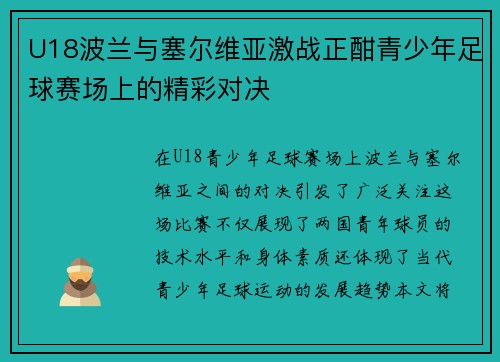 U18波兰与塞尔维亚激战正酣青少年足球赛场上的精彩对决